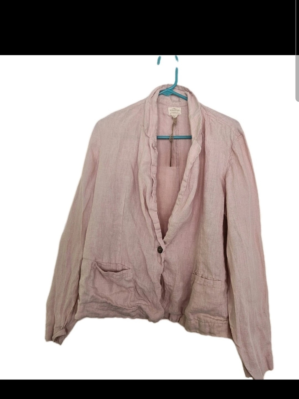 NWT VIKOLINO 100% European Washed Linen Blazer Pink Sz L/XL Lagenlook Minimalist